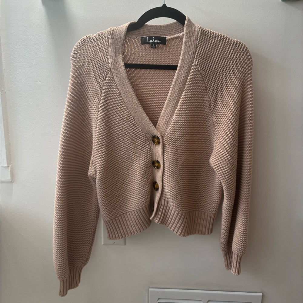 Lulu's Beige Cropped Knit Cardigan - Picture 1 of 3